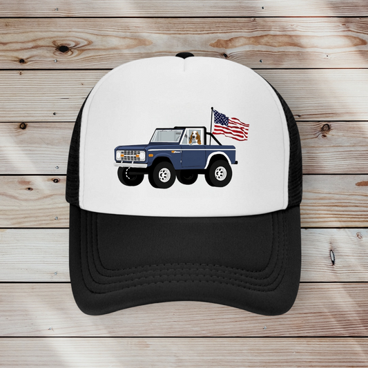 Basset Hound Ford Bronco American Trucker Hat