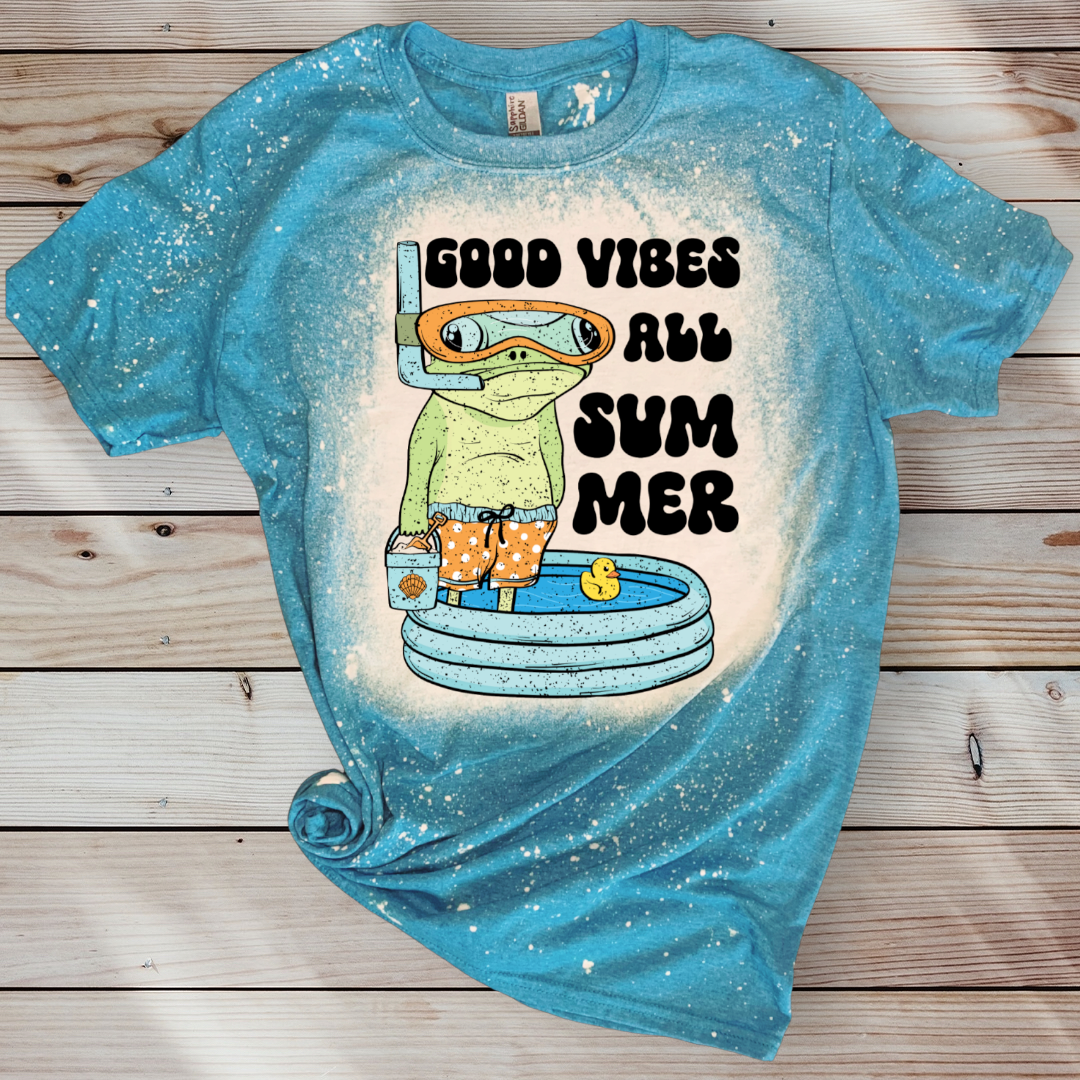 Good Vibes All Summer Frog T Shirt Turquoise