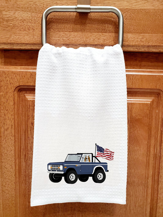 Basset Hound Ford Bronco American Flag Kitchen Towel