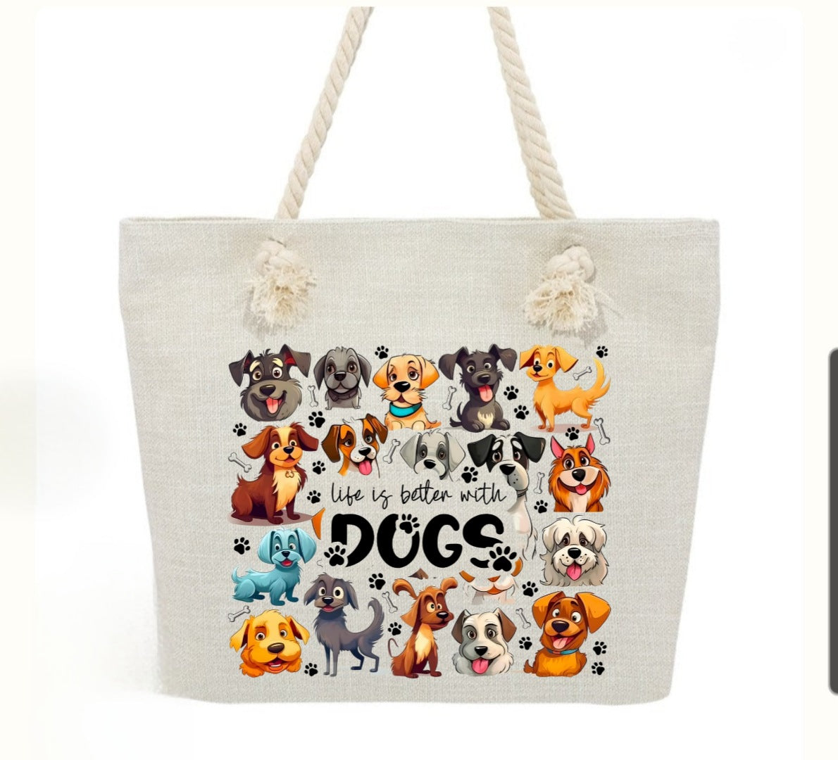 Life Is Better With Dogs Premium Rope Handle Zip Tote