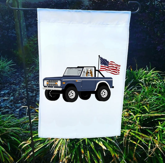 Basset Hound Patriotic Ford Bronco Garden Flag