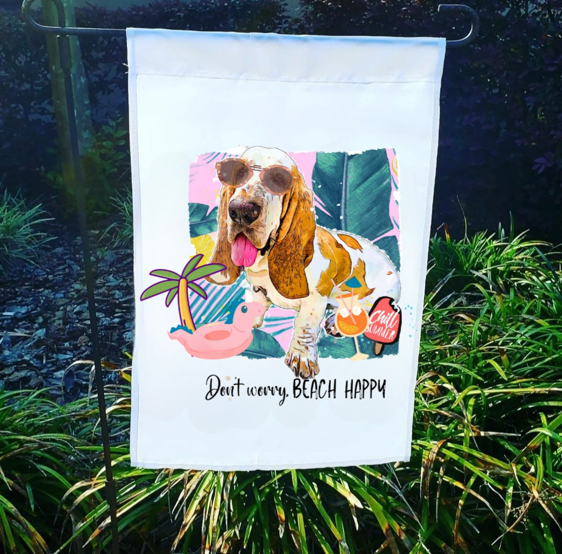 Basset Hound Don't Worry BEACH HAPPY Garden Flag