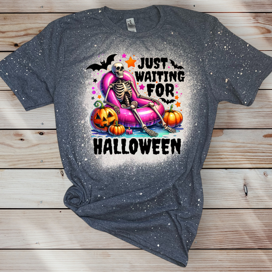 Just Waiting For Halloween Skelly T Shirt Gray