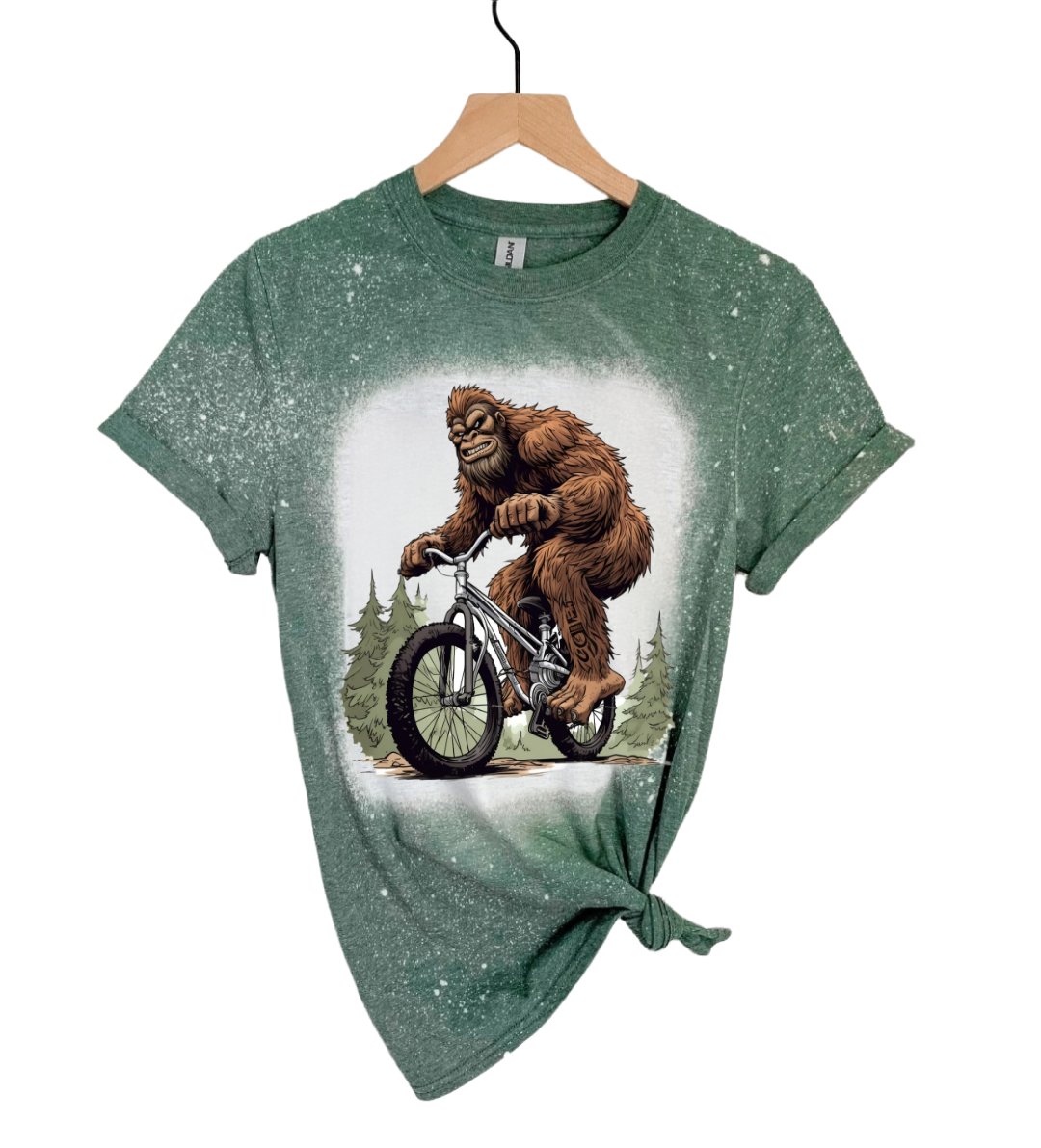 Bigfoot On Bicycle T Shirt Army Green