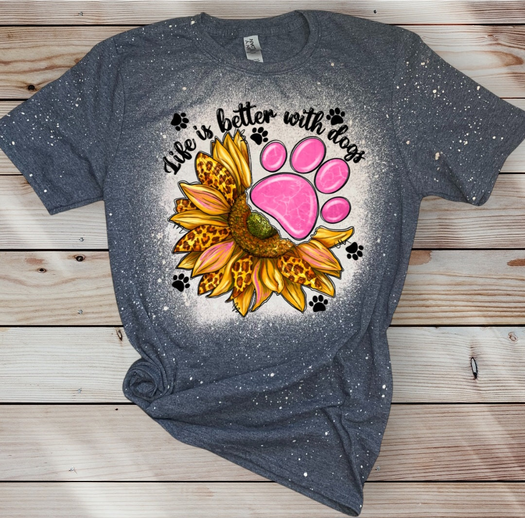 Life Is Better With Dogs Sunflower Gray T Shirt