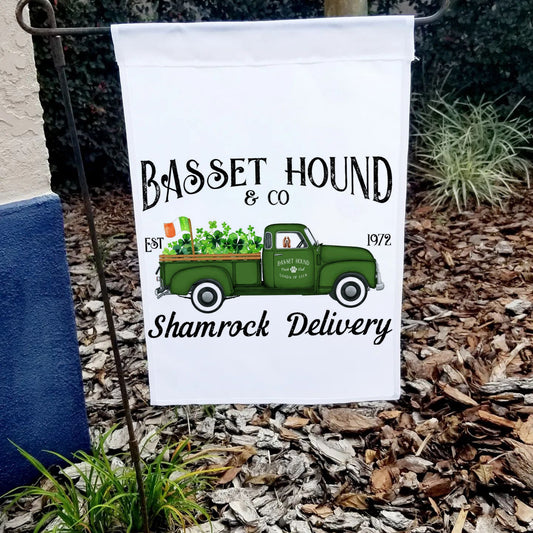 Basset Hound Shamrock Delivery Garden Flag