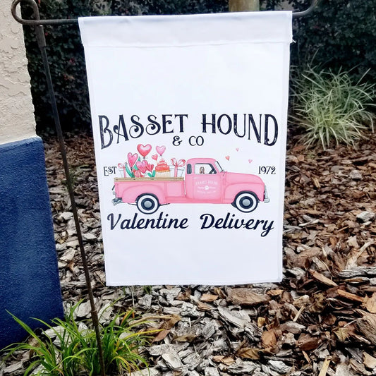 Basset Hound Valentine Delivery Garden Flag