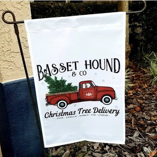 Basset Hound Christmas Tree Delivery Garden Flag