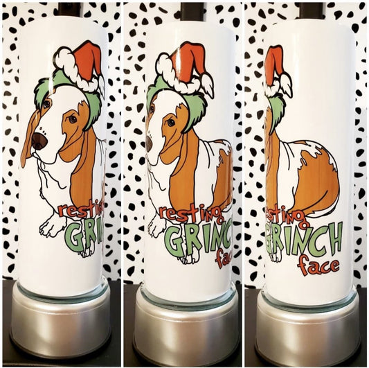 Resting Grinch Face Basset Hound Skinny Tumbler