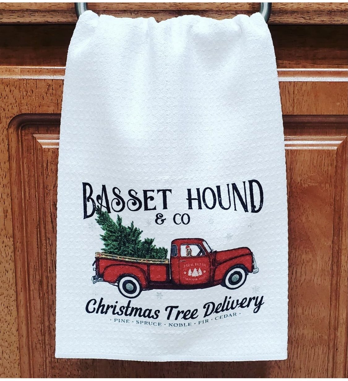 Basset Hound Christmas Tree Delivery Kitchen Towel