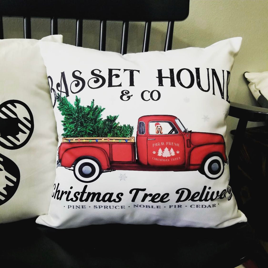 Basset Hound Christmas Tree Delivery Pillow Cover