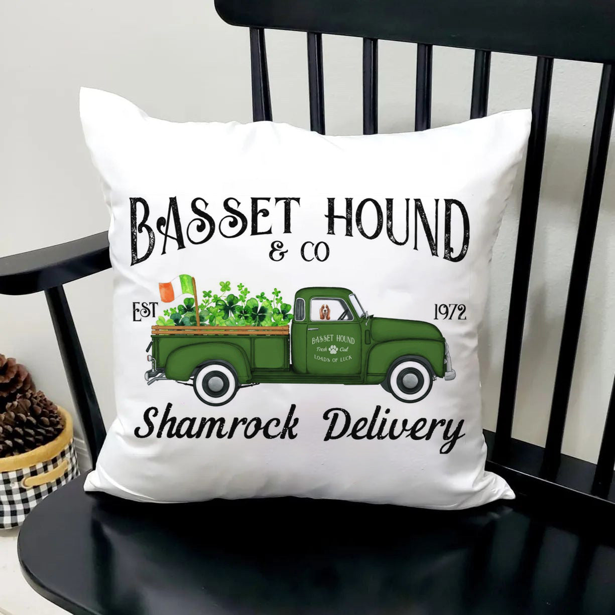 Basset Hound Shamrock Delivery Pillow Cover