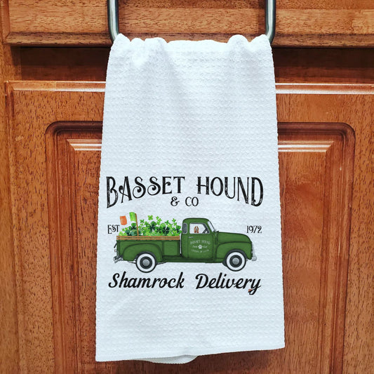 Basset Hound Shamrock Delivery Kitchen Towel