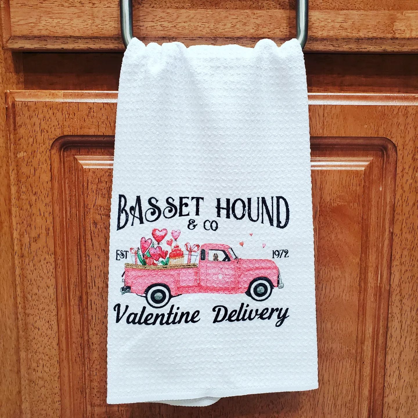 Basset Hound Valentine Delivery Kitchen Towel